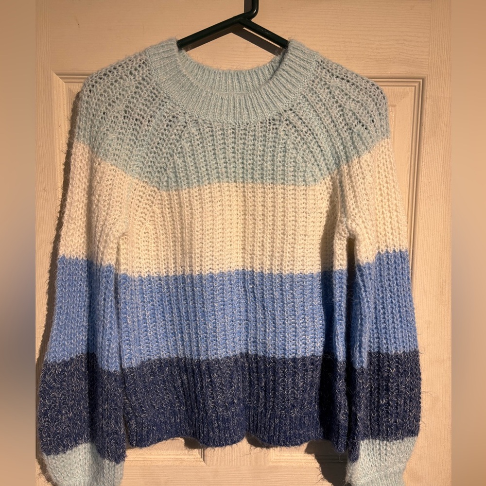 Blue and White Striped Women's Sweater